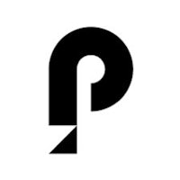 a black and white logo with the letter p