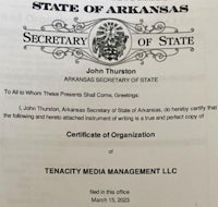 the state of arkansas issued a certificate for media management llc