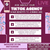 a flyer with the text ask about live tiktok agency